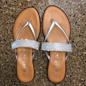Italian Shoemaker Sandals with Silver Sparkly Band